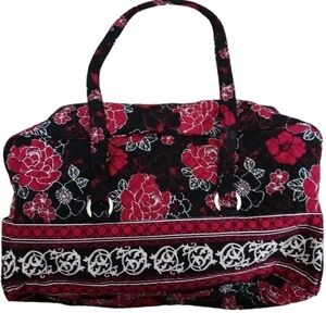 MARIE BY GIFTCRAFT RED & BLACK FLORAL DUFFLE BAG